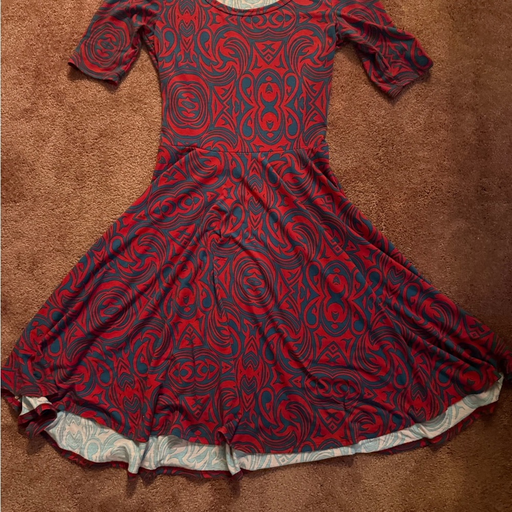 LuLaRoe Red and Navy Swirl Fit-and-Flare Dress